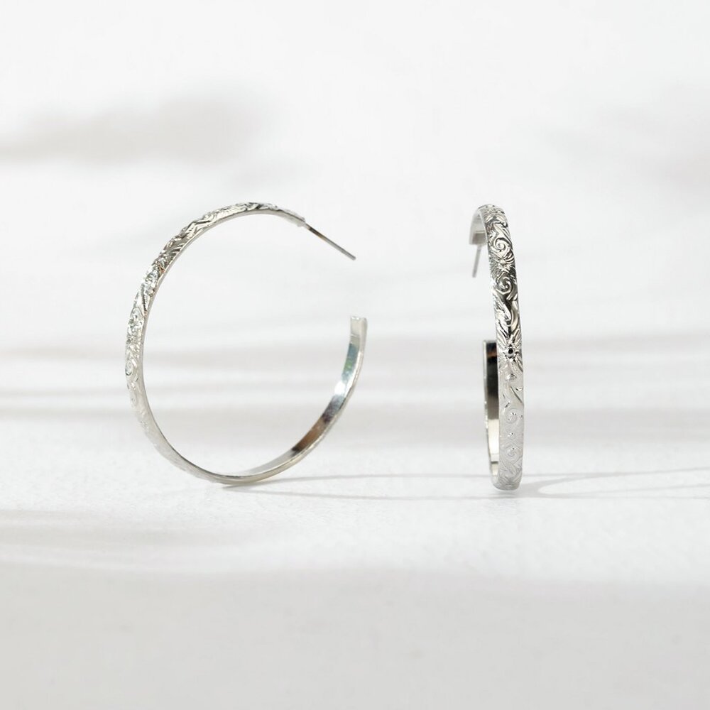 Silver Hawaiian Hoop Earrings